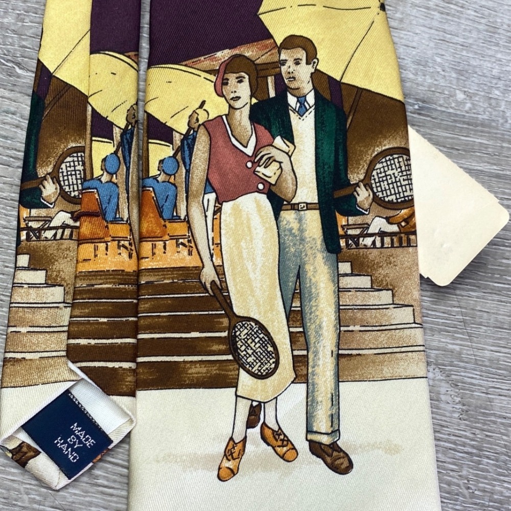Polo Ralph Lauren Necktie Mens OS Purple Good Silk Art Deco Tennis Novelty